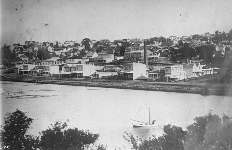 Looking east from Beaumont Street showing Freemans Bay and reclaimed land. Early 1900's. Sir George Grey Special Collections, Auckland Libraries.